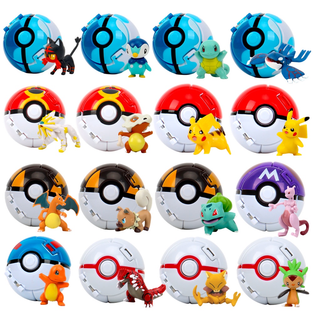 โมเดลฟิกเกอร์ อนิเมะ Tomy Pokemon Ball Pokeball Pikachu Squirtle Pocket Monster Variant Pokémon Elf Ball ของเล่นสําหรับเด็ก
