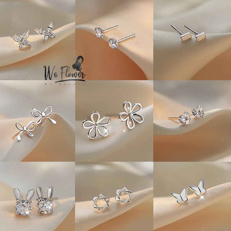 We Flower ต่างหูสตั๊ด เงิน S925 จี้รูปผีเสื้อ ดอกไม้ เครื่องประดับ สําหรับผู้หญิง