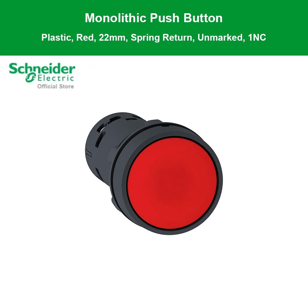 Schneider Electric Monolithic push button,Harmony XB7,plastic,red,22mm,spring return,unmarked,1NC (X