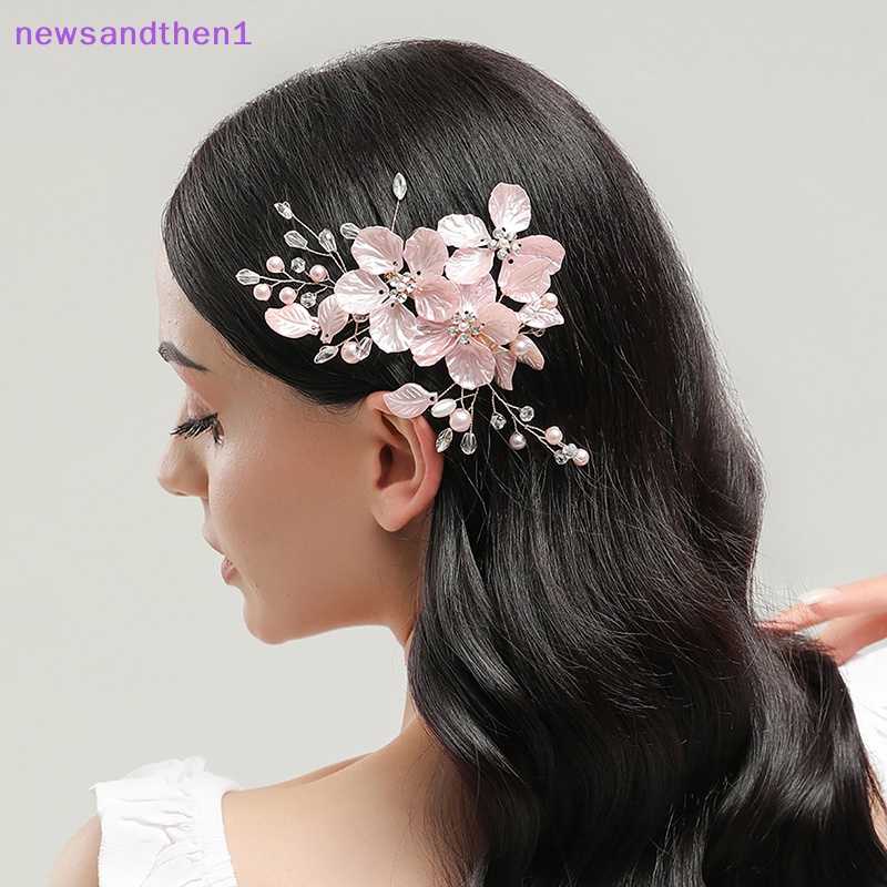 Newsandthen1 กลีบดอกไม้สีขาว มุก คริสตัล แฮนด์เมด สไตล์กิ๊บติดผม เครื่องประดับผม อารมณ์ ตกแต่งผม ดี