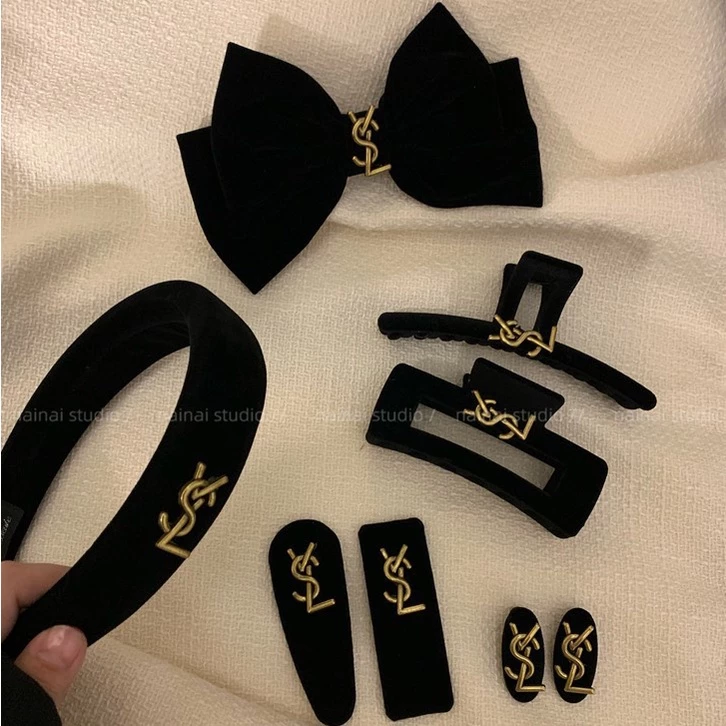ที่คาดผม ผ้ากำมะหยี่ ลาย YSL แฟชั่นผู้หญิง สีดำ