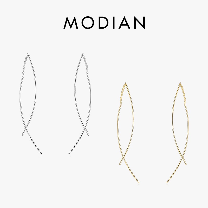 Modian ต่างหูโซ่ยาว เงินแท้ 925 ทรงเรขาคณิต เครื่องประดับแฟชั่น สําหรับผู้หญิง