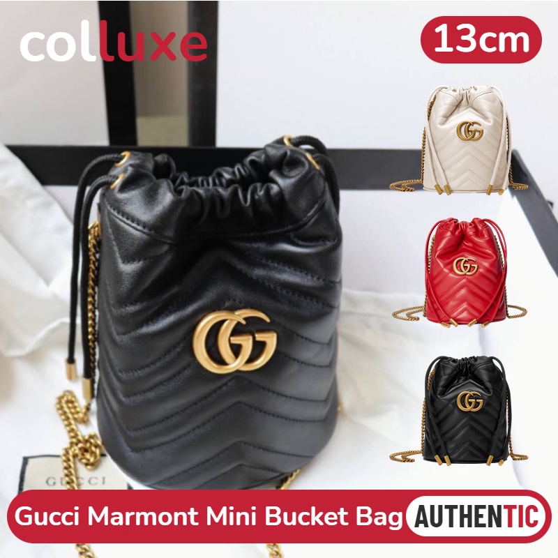 แบรนด์ใหม่และเป็นของแท้/กุชชี่ Gucci GG Marmont Mini Bucket Bag 575163 กระเป๋าถัง มินิ 13cm กระเป๋าสายโซ่ผู้หญิง