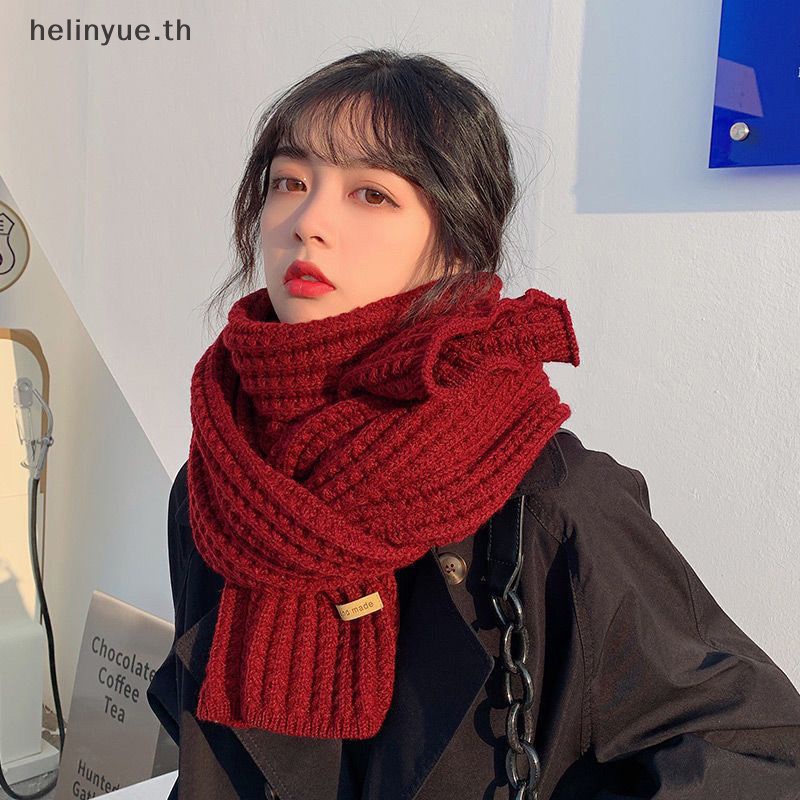 Helinyue ผ้าพันคอ ผ้าถัก แบบหนา ให้ความอบอุ่น สไตล์เกาหลี เหมาะกับฤดูใบไม้ร่วง และฤดูหนาว สําหรับผู้หญิง และผู้ชาย TH