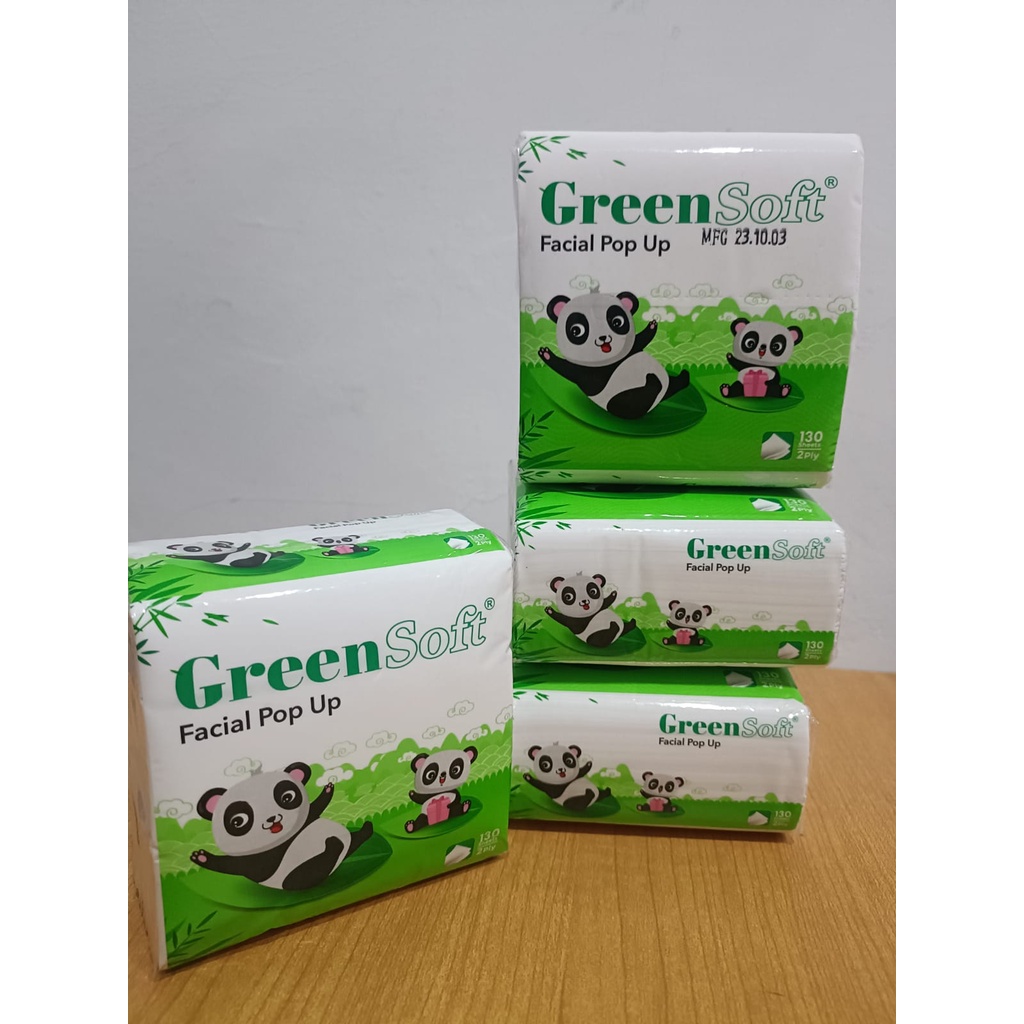 AM [1 แพ็คเกจ 4 ชิ้น] GREENSOFT POPUP TISSUE 130 แผ่น FACIAL TISSUE POP UP 130s GREEN SOFT CULINARY 