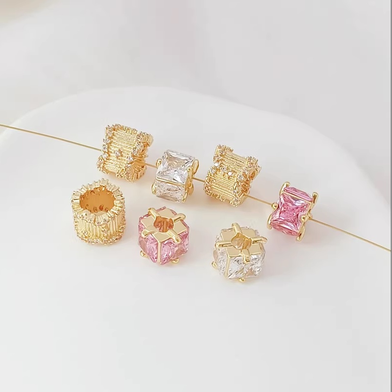 14k Gold-Clad สีฝังบันไดสแควร ์ Barrel ลูกปัด Gypsophila Zircon ขนาดใหญ ่ Spacer ลูกปัด Handmade DIY สร ้ อยข ้ อมือสร ้ อยคอ Be