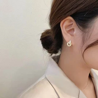 ต่างหูเข็มเงิน 925 ประดับเพชร ทรงกลม ขนาดเล็ก สไตล์เกาหลี สําหรับผู้หญิง