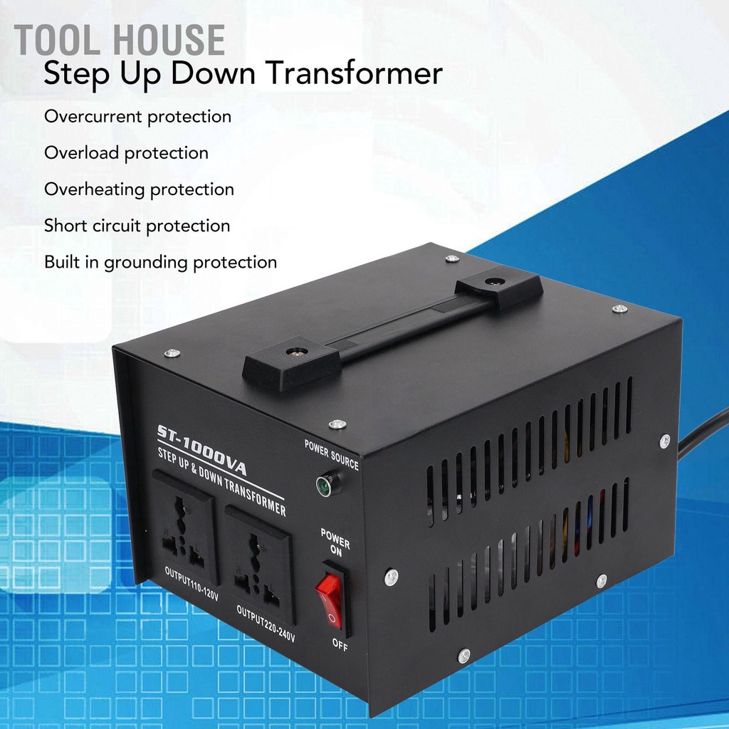 Tool House 1000W Step Up Buck Transformer 220V to 110V แรงดันไฟฟ้า Converter Single Phase EU Plug ปรับแรงดันไฟฟ้าขาเข้า