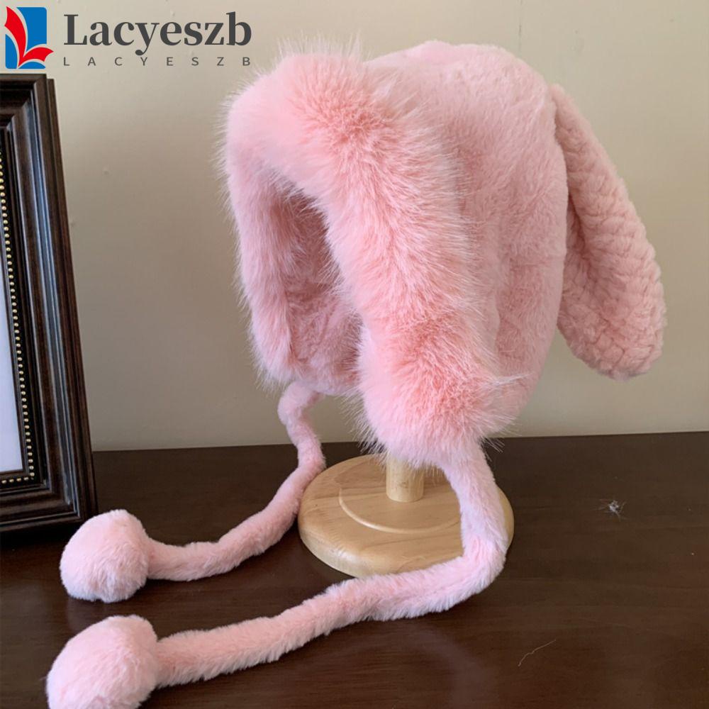 Lacyeszb หมวกบีนนี่ ผ้ากํามะหยี่ขนนิ่ม แต่งหูกระต่ายน่ารัก เข้ากับทุกการแต่งกาย แฟชั่นฤดูหนาว สไตล์สตรีท