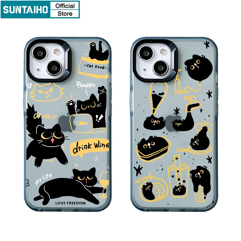 Suntaiho เคสไอโฟน เคสโทรศัพท์ ซิลิโคนนิ่ม TPU ใส กันกระแทก ลายแมว สําหรับ Iphone 15 14 12 13 11 Pro Max IP 7 8 Plus Iphon X Xs XR Xs Max