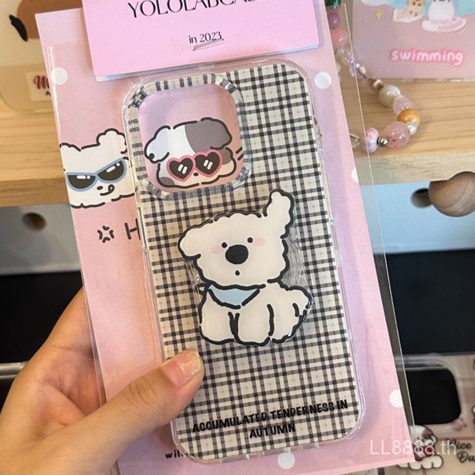 Whtk เคสโทรศัพท์มือถือ กันกระแทก ลายสุนัขสีขาว พร้อมผ้าพันคอ สําหรับ iPhone 15 14ProMax 13 12 11 xr xs 7 8plus