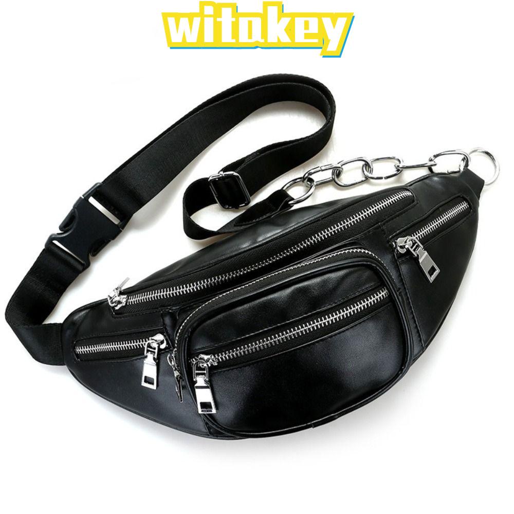 Witakey กระเป๋าคาดอก กระเป๋าสะพายไหล่ หนังเทียม แต่งสายโซ่คล้อง แฟชั่นสําหรับสตรี