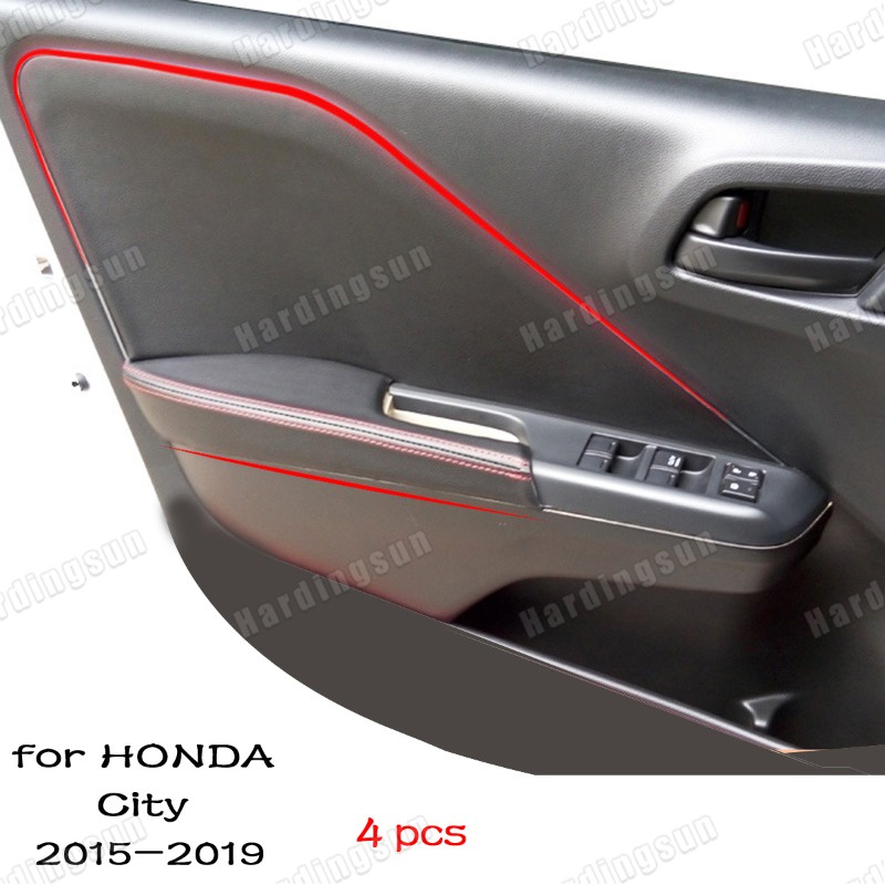 ฝาครอบที่เท้าแขนประตูรถยนต์ แบบหนัง สําหรับ Honda City 2015 2016 2017 2018 2019 GM6