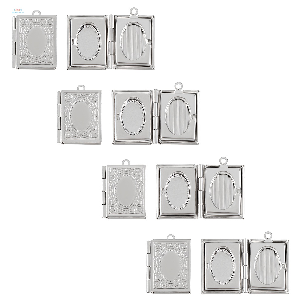 จี้ล็อกเก็ต สเตนเลส 304 ทรงสี่เหลี่ยมผืนผ้า ขนาด 9.5x15 มม. 26.5x19x4.5 มม. รู 1.5 มม. 10 ชิ้น
