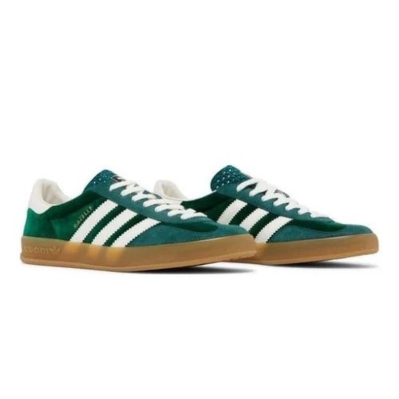 Adidas x gucci Gazelle Green white gum 100 รองเท้าผ้าใบ