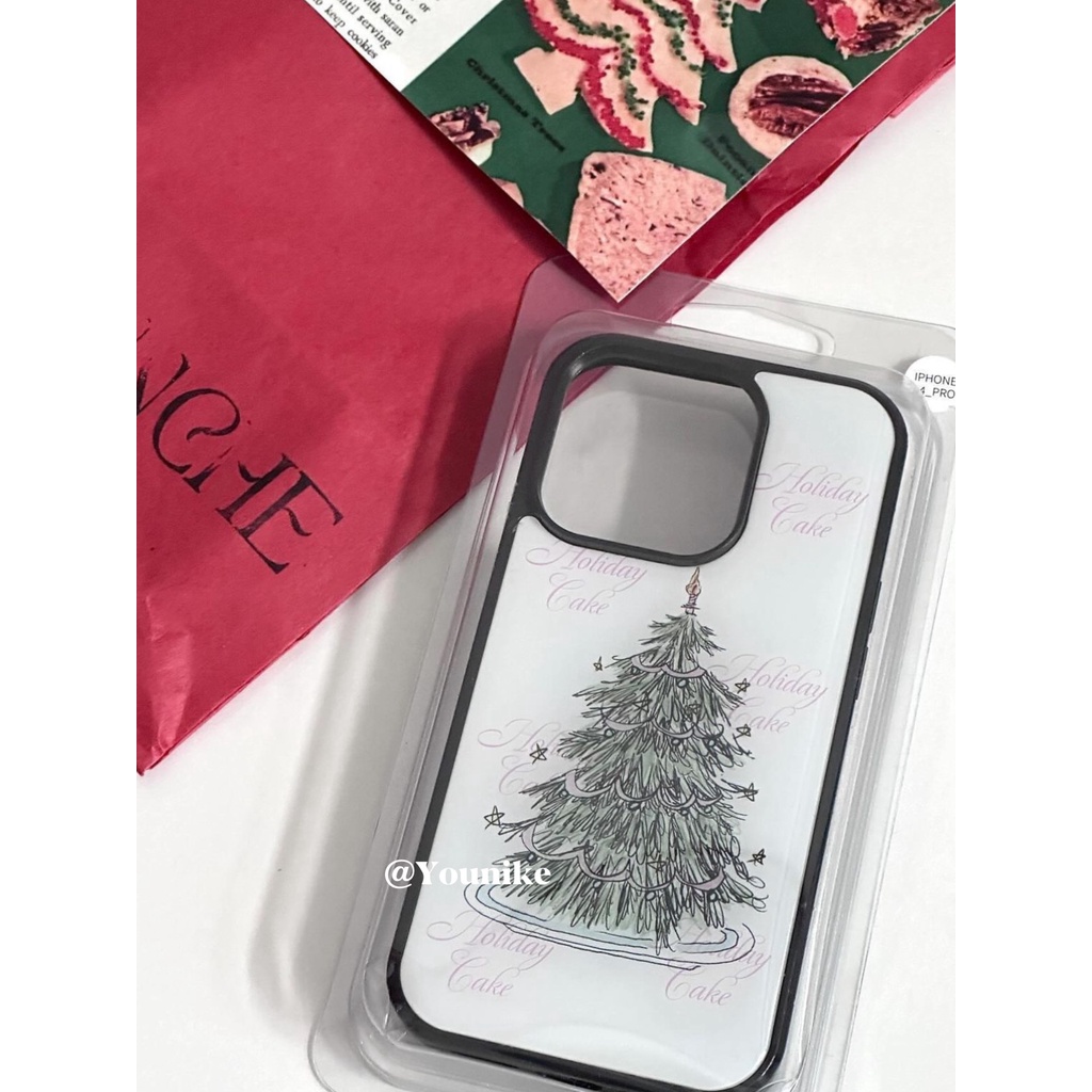 เคสป้องกันโทรศัพท์มือถือ ลายต้นคริสต์มาส ขอบสีดํา สไตล์เกาหลี สําหรับ Apple iphone15pro 14promax 13 12 11