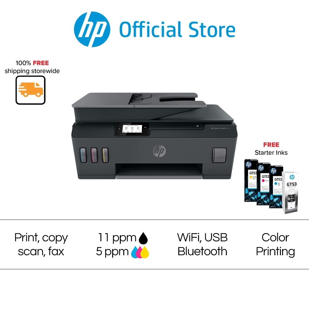 HP Smart Tank 615 Wireless All-in-One Printer | A4 Color Printer| Print Scan Copy |*2Yrs Warranty | USB ,Wi-Fi | Cartridge: GT52, GT53 | Ink Tank | CISS