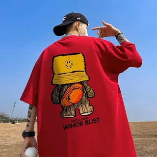 【 M-8xl 】เสื้อยืดแขนสั้น พิมพ์ลายหมี พลัสไซซ์ สไตล์เกาหลี ฮิปฮอป สําหรับผู้ชาย