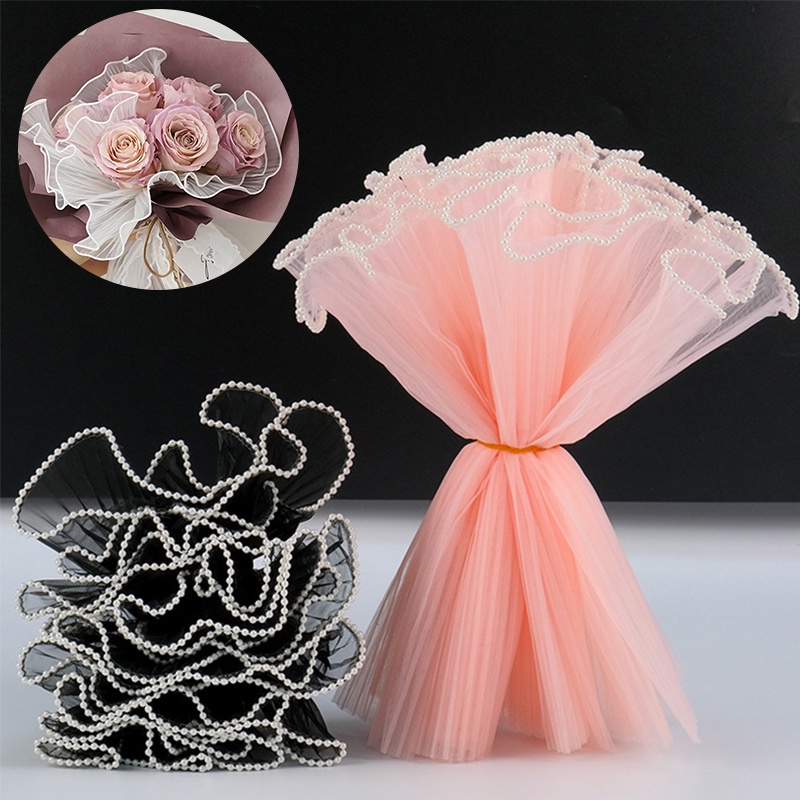 28cmx4yards กระดาษห่อดอกไม้ Wave เส้นด้าย Florist Bouquet บรรจุภัณฑ์ลูกไม้ตาข่าย Florist Bouquet ของขวัญบรรจุภัณฑ์อุปกรณ์วันวาเลนไทน์ตกแต่งคริสต์มาส