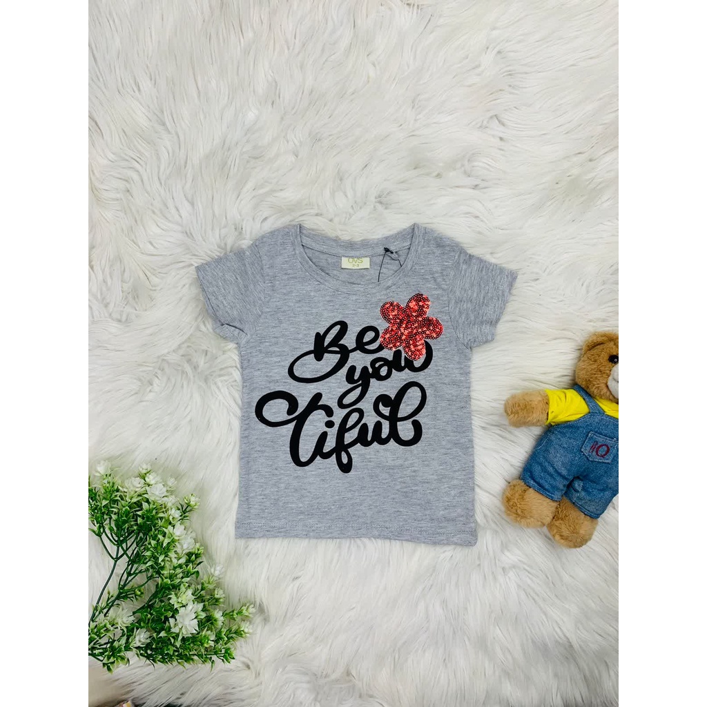 เสื้อยืด GIRLS สีเทา พร้อมคุณ TIFUL MOTIF - แบรนด์ OVS - แบรนด์ดั้งเดิม - เสื้อยืด GIRLS สีเทา - KID