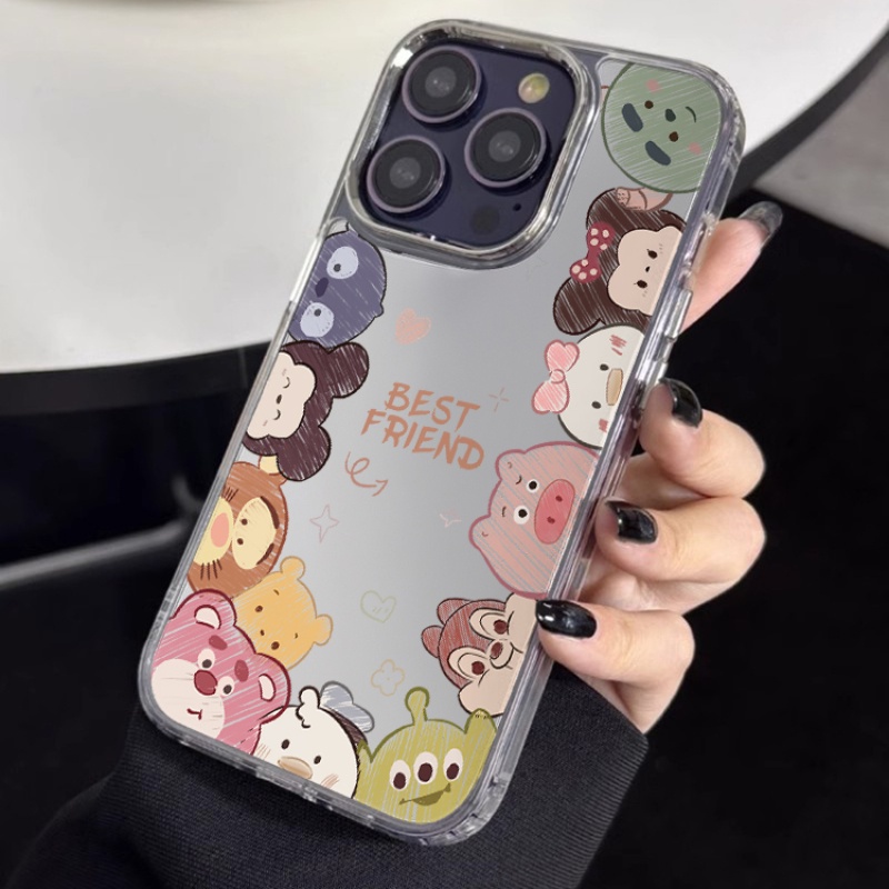 เคสไอโฟน 16/15/14/13/12/11 Pro max cute การ์ตูนเพื่อนที่ดีที่สุด กันกระแทก mirror Compatible Case iPhone 11,12,13,14,15,16,11PM,12PM,13PM,14PM,15PM,16PM