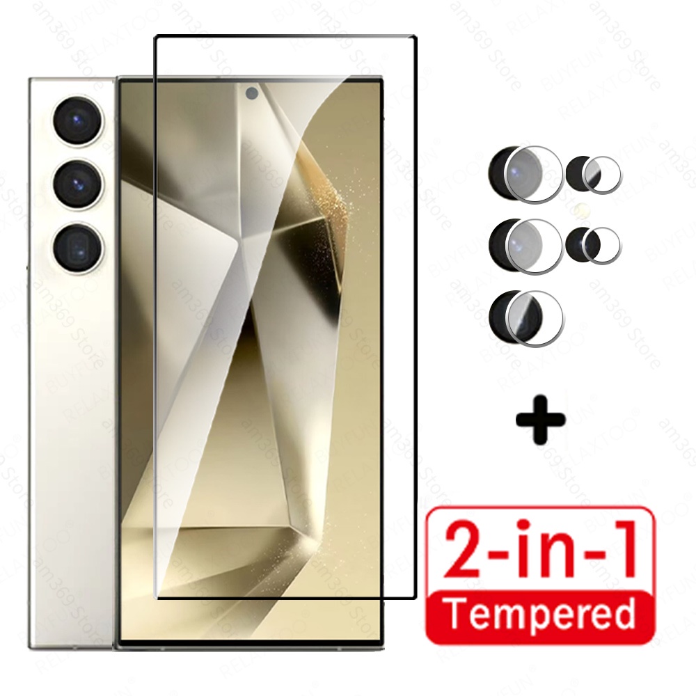 2in1 ฟิล์มกระจกนิรภัยกันรอยหน้าจอ แบบเต็มจอ สําหรับ Samsung Galaxy S24 Ultra 5G S24 S24 Plus S24+ S24Ultra S 24