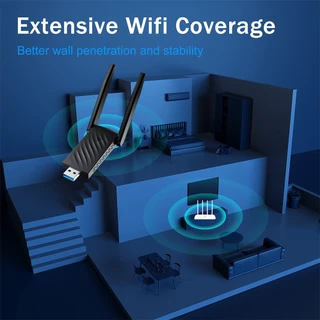 GOOJODOQ อะแดปเตอร์ WIFI AC1300 USB3.0 ไร้สายแบบ Dual Band 2.4GHz + 5Ghz สำหรับพีซีเดสก์ท็อปแล็ปท็อป