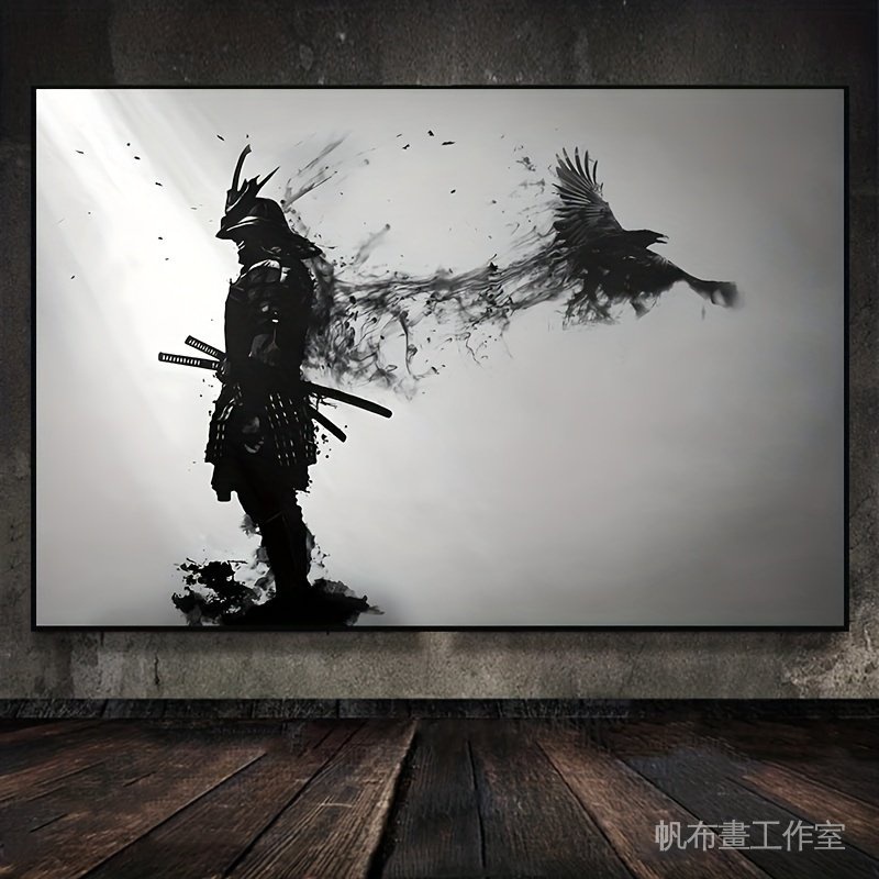 ขนาดใหญ่-สีดําสีขาวญี่ปุ่น Samurai Man โปสเตอร์และพิมพ์, Wall Art ภาพวาดผ้าใบ, ห้องนั่งเล่น Cuadros งานศิลปะตกแต่ง, Frameless