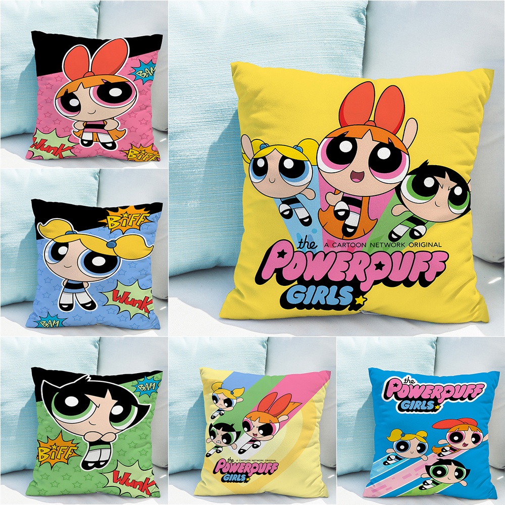 ปลอกหมอนอิง พิมพ์ลายการ์ตูน The Powerpuff Girls ด้านเดียว ภาษาอังกฤษ ไม่มีแกน สําหรับตกแต่งบ้าน ห้องนั่งเล่น โซฟา รถยนต์ ของขวัญเด็ก