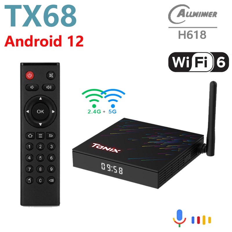 Tx68 กล่องรับสัญญาณสมาร์ททีวี Android 12 Allwinner H618 Wifi6 2.4G 5G Dual Wifi BT5.0 AV1 6K 4K 4G64G tvbox