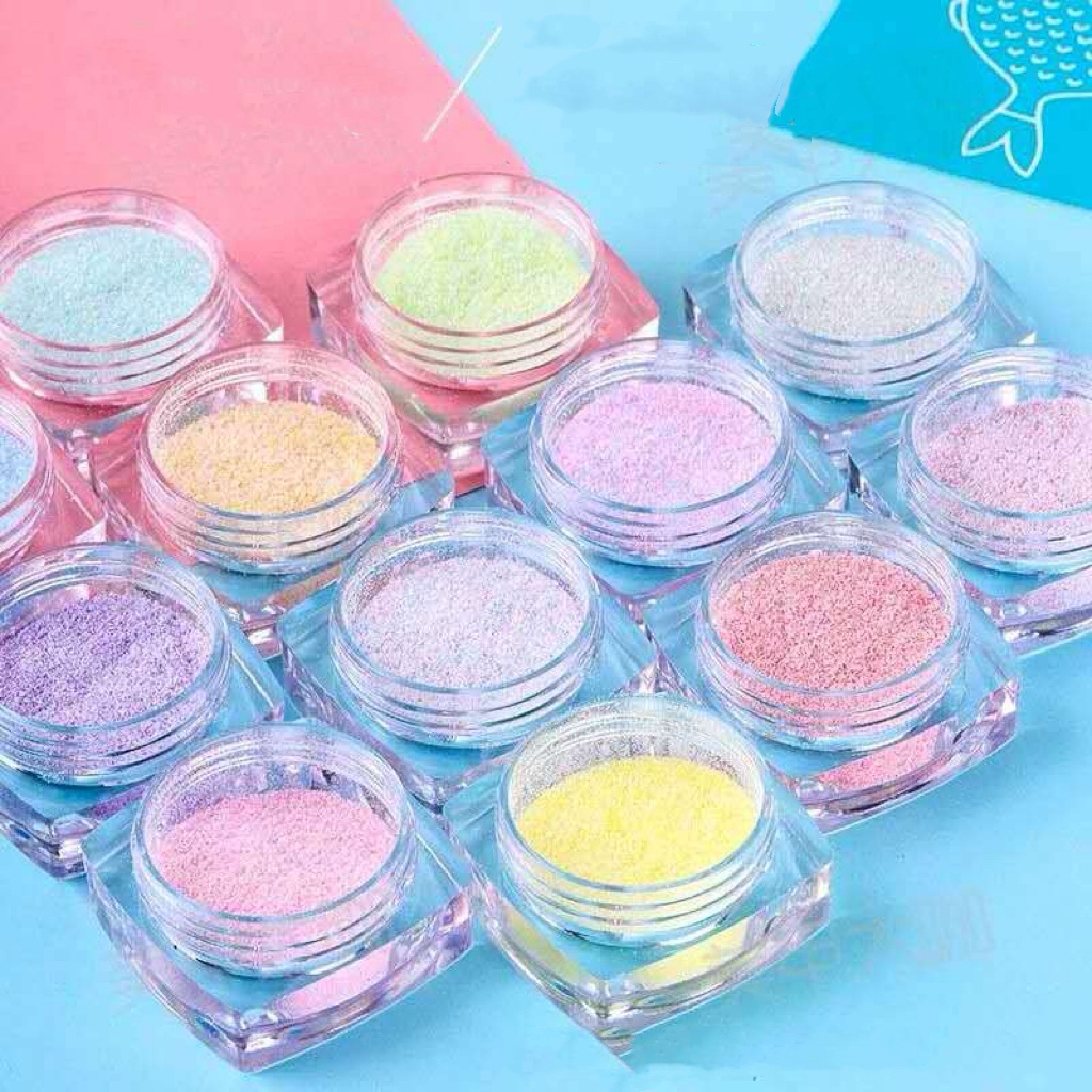 ชุดละ12สี ผงกากเพชร กลิตเตอร์แต่งเล็บ ผงน้ำตาล แต่งสีเล็บ ผงตลับ