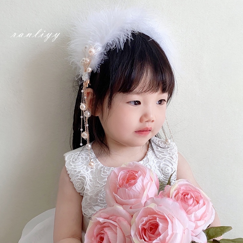 ส่งเร็ว Hanfu Headwear ขนนกกิ๊บสไตล์โบราณพู่สาวเครื่องประดับผมอุปกรณ์เครื่องแต่งกายโบราณ-Ranliyy