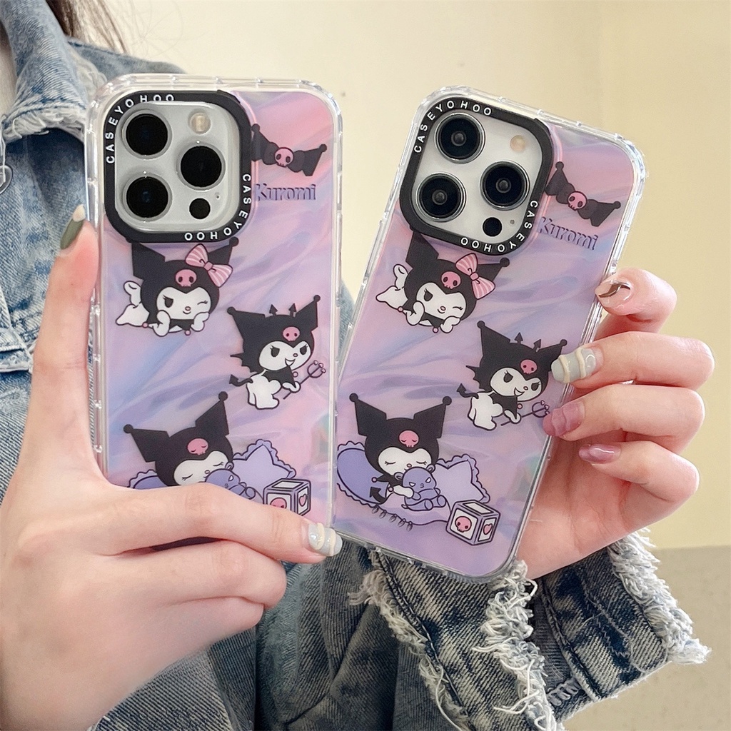 เลเซอร์ไล่โทนสี Kuromi สําหรับ iPhone 11 12 13 14 15 Pro Max X XR XSMAX เคสโทรศัพท์กันกระแทก Full Protector Cover-*-*
