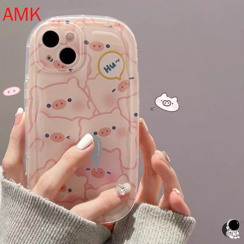 Amk ถุงลมนิรภัยเคสโทรศัพท์ Samsung S25 S24 S23 S22 S21 S20 FE S10 NOTE 10 20 ULTRA PLUS A55 5G ใสหมูน่ารักอีโมจิเลนส์ป้องกันกันกระแทกเคสโทรศัพท์นุ่ม GNCFZ