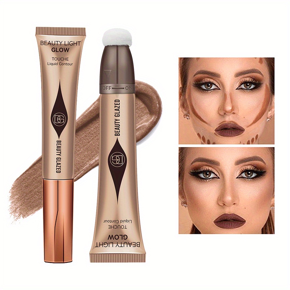 Beauty GLAZED ครีมคอนทัวร์ เนื้อลิขวิด ติดทนนาน พร้อมแปรงฟองน้ํา ไฮไลท์ และคอนซีลเลอร์ - เนื้อเนียนนุ่ม และครีมมี่ เพื่อการใช้งานที่สมบูรณ์แบบบนใบหน้าและร่างกาย