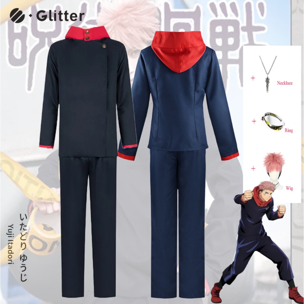 อะนิเมะ ศิลปป้องกันตัวแบบหนึ่ง ไคเซ็น อิตาโดะ ยูจิ คอสเพลย์เครื่องแต่งกายผู้ใหญ่ หมวกแจ็คเก็ต กางเกง วิกผมสั้น สร้อยคอ แหวน