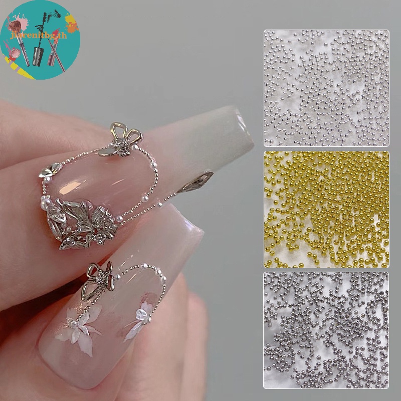 Renbg ลูกปัดโลหะ พลอยเทียม 3D 0.4 มม.-3 มม. สีทอง สีเงิน สีขาว สําหรับตกแต่งเล็บ