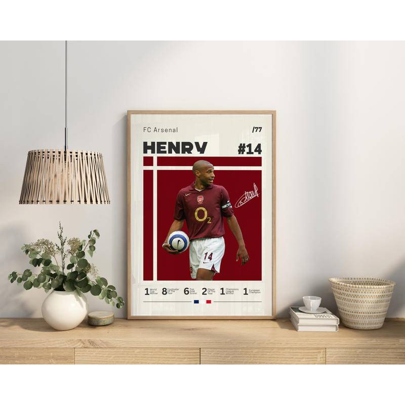 โปสเตอร์ผ้าใบ พิมพ์ลายฟุตบอล Thierry Henry FC Arsenal เหมาะกับของขวัญ สําหรับแฟนคลับ ตกแต่งผนัง