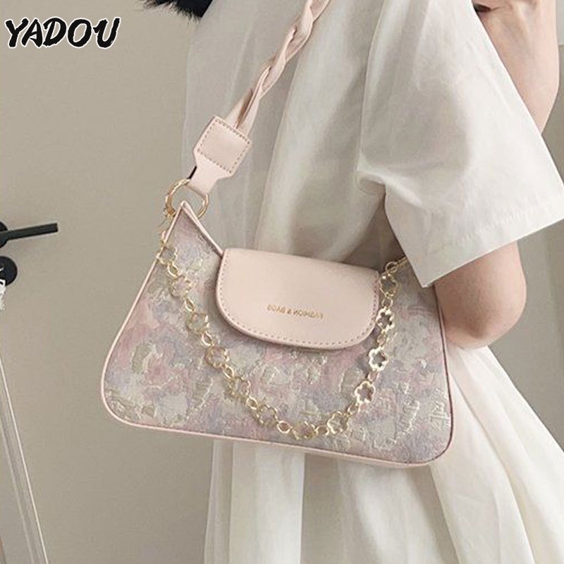 Yadou ใหม่ กระเป๋าสะพายไหล่ ทรงสี่เหลี่ยม ขนาดเล็ก พิมพ์ลาย สไตล์เกาหลี เรโทร สําหรับผู้หญิง
