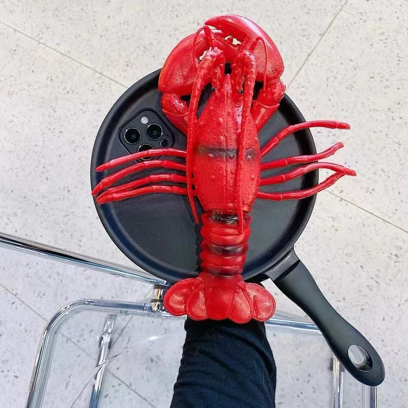 Lobster ตลก 3D กระทะสําหรับ iPhone 16 15 14 13 Mini 12 ProMax Plus 11 Pro X 7 8 6s Plus XR XS Max หม้อกลับเคสโทรศัพท์ Fundas