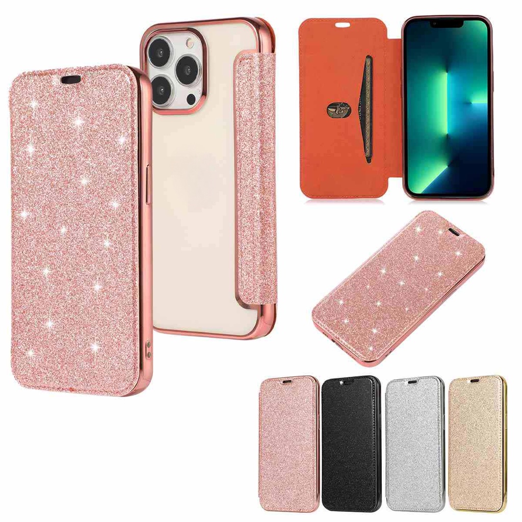 เคสโทรศัพท์มือถือหนัง PU TPU แบบฝาพับ ลายกลิตเตอร์ สําหรับ Apple iPhone 6 6S 7 8 Plus X XS Max XR 11 12 13 14 15 Pro Max