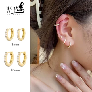 We Flower ต่างหูห่วง ทรงกลม ประดับพลอยเทียม สีทอง 14K เครื่องประดับ สําหรับผู้หญิง งานหมั้น ปาร์ตี้