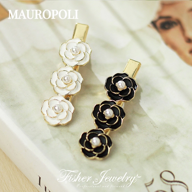 Mauropoli [ คลังสินค ้ าพร ้ อม ] Camellia Duckbill Clip กิ ๊ บติดผม High-End Pearl Side Clip Forehead Bangs Clip – โปรปัง