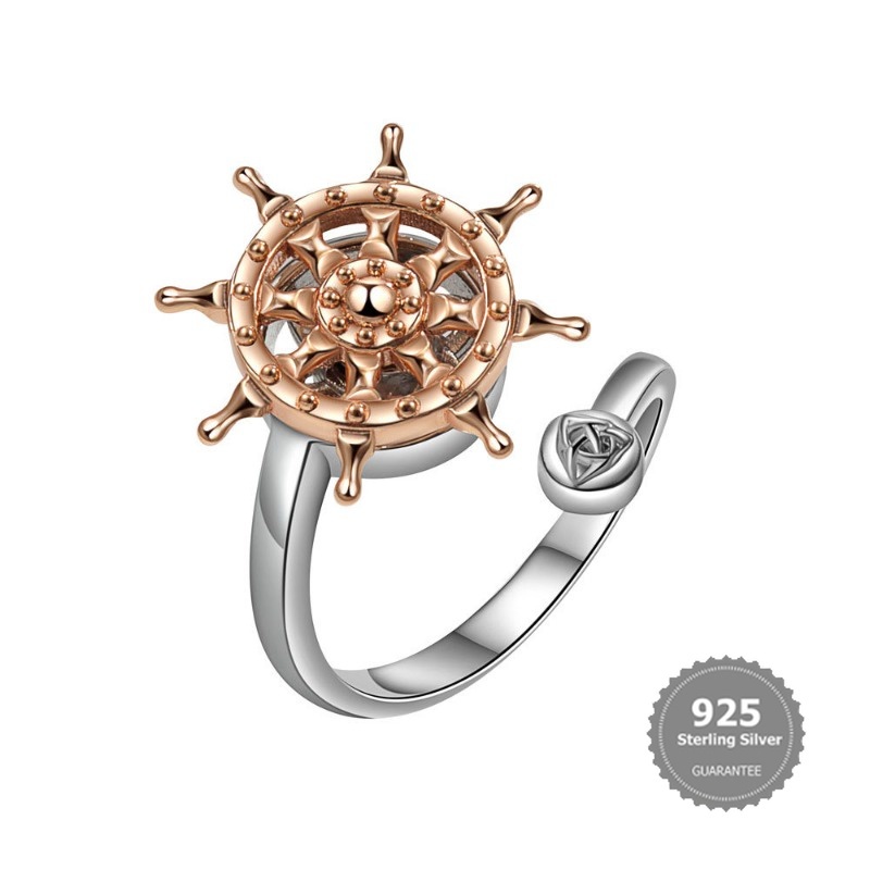 S925 Silver New Star Plate Paul Sailor Rudder Direction Rotation Anti-Anxiety Decompression Ring