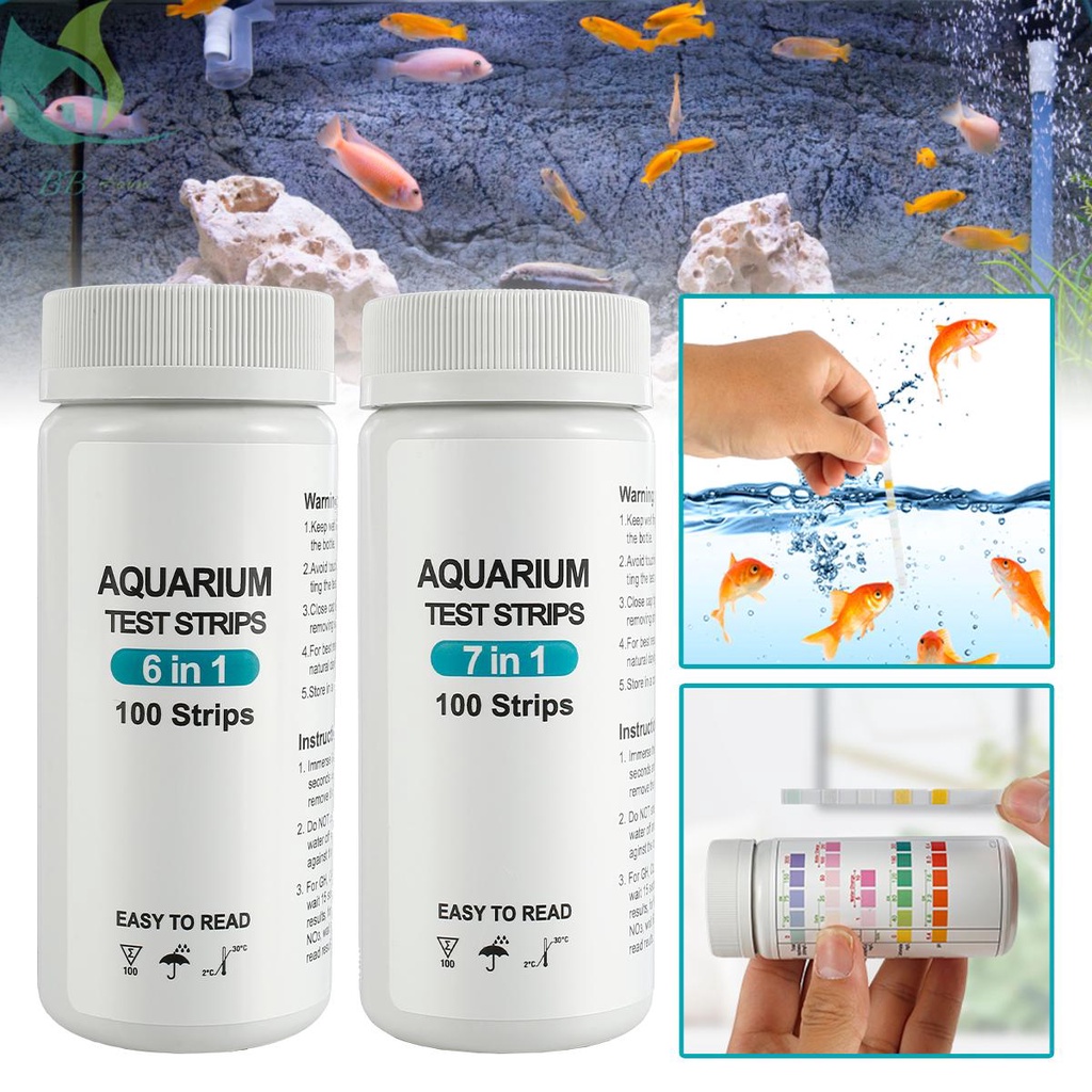 100pcs Aquarium Test Strips 7 in 1 Fish Tank Test Kit น้ําจืดน้ําเค็ม Aquarium Water pH Test Strips 