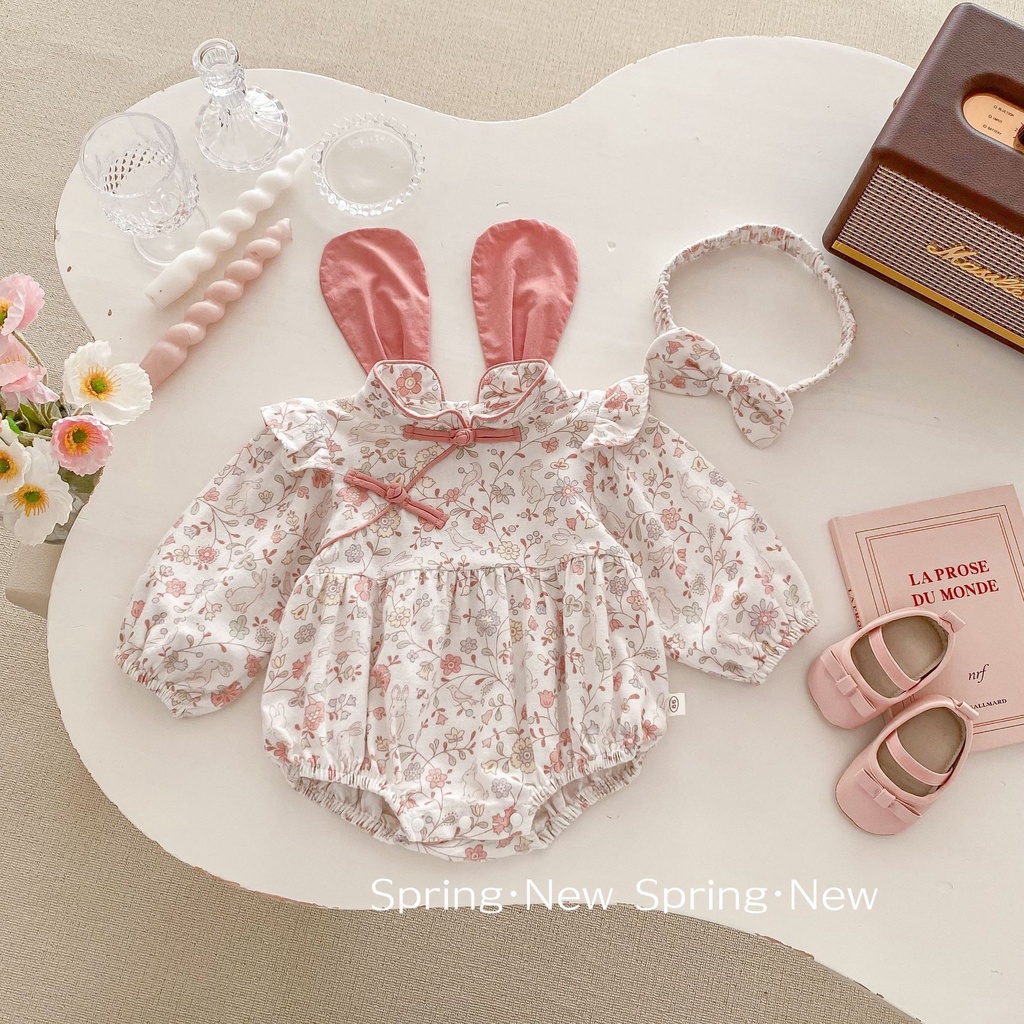 ชุดรอมเปอร์ ลายการ์ตูน สไตล์จีน แฟชั่นฤดูใบไม้ผลิ สําหรับเด็กผู้หญิง อายุ 0-2 ปี