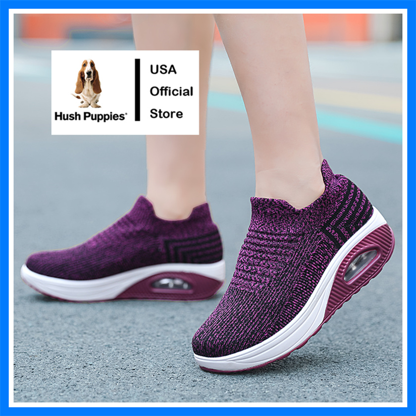 Hush Puppies รองเท้าผ้าใบ โลฟเฟอร์ ส้นแบน แบบสวมครึ่งหนึ่ง สไตล์เกาหลี สําหรับผู้หญิง และผู้ชาย