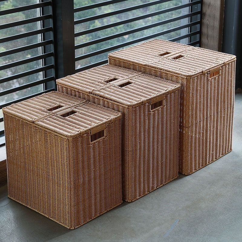 ตะกร้าหวายเทียม ขนาดใหญ่ จุของได้เยอะ ของใช้ในครัวเรือน สําหรับใส่เสื้อผ้า ผ้าห่ม ห้องนอน - รูปที่ 2