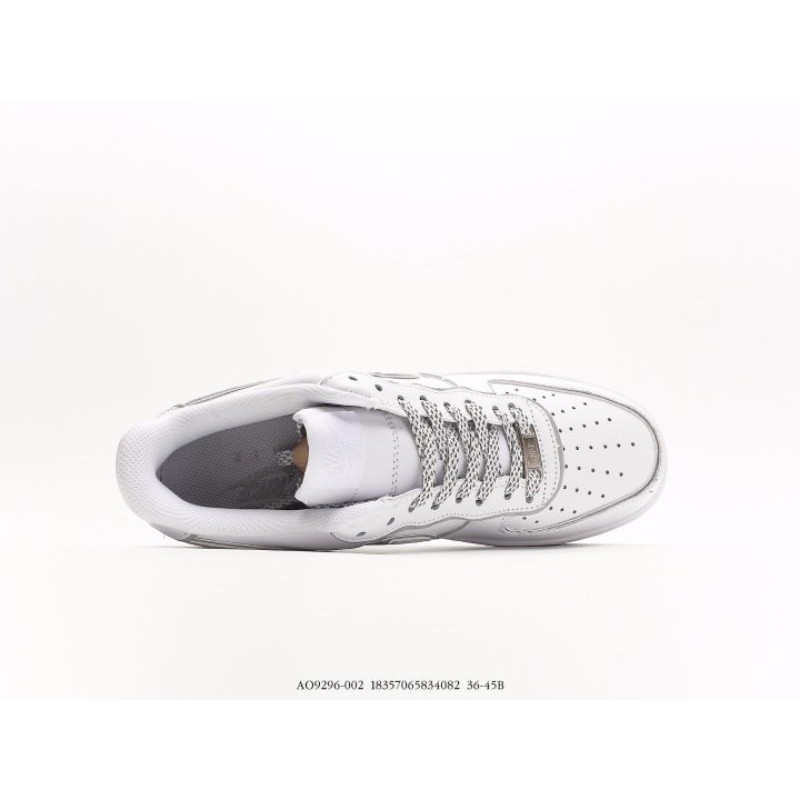 Sepatu Nike Air Force 1 Low Stussy สีขาวเงินสะท้อนแสง AO9296-002 BNIB แท้ 100% Classic  รองเท้า tra