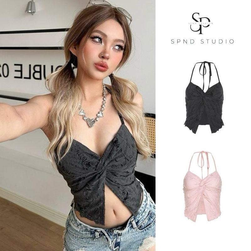 SPND【พร้อมส่ง】เสื้อคล้องคอสายเดี่ยว y2k  Clothing (G7-2666)